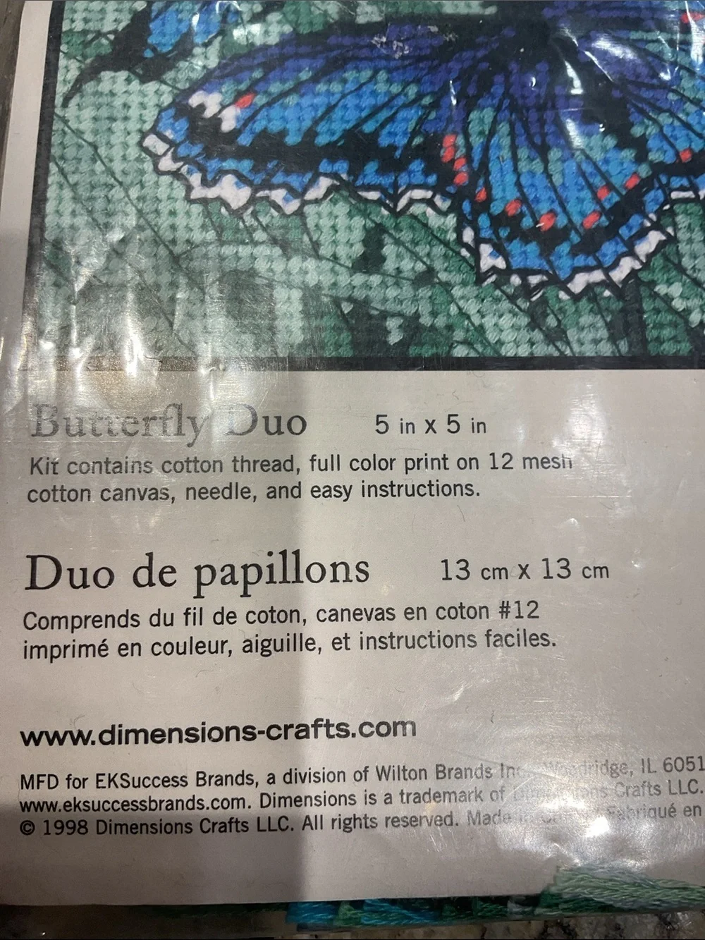 Dimensions Butterfly Duo Needlepoint 5x5” cotton thread